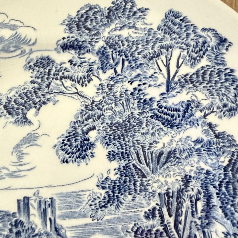 Enoch Wedgwood Tunstall Ltd England Countryside‎ Blue White 10” Dinner Plate Vtg